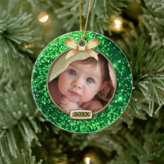 Décoration En Céramique Photo Sparkle Green/Gold Bow