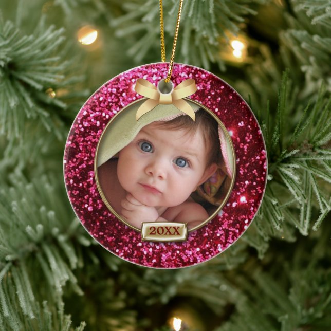 Décoration En Céramique Photo Sparkle Red/Gold Bow (Arbre)