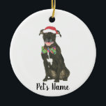 Décoration En Céramique Pibillard noir personnalisé Santa Hat Bowtie<br><div class="desc">Faites la belle liste cette année avec un ornement de votre elfe pitbull préféré! Pour les cadeaux les plus doux, jumelez-le avec une copie d'art ou un autre article de ma collection pour un soin ménager, douche nuptiale, enseignant, belle-mère, mari, petit ami, père Noël secret, sympathie, ou un cadeau difficile...</div>