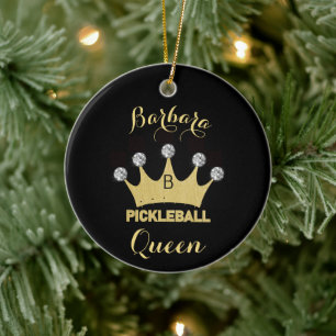 Décoration En Céramique Pickleball Queen Glam Glitz Monogramme Nom Or
