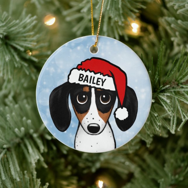Décoration En Céramique Piebald Dachshund Père Noël Wiener Dog Nom personn (Arbre)