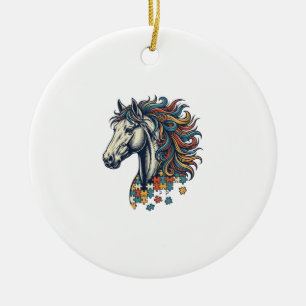 Décoration En Céramique Pièce de puzzle de cheval coloré T-Shirt gravure v