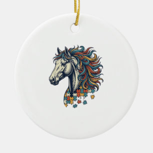 Décoration En Céramique Pièce de puzzle de cheval coloré T-Shirt gravure v