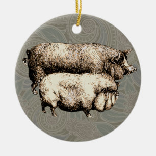 Décoration En Céramique Pig Farm Pays Antique Illustration Art