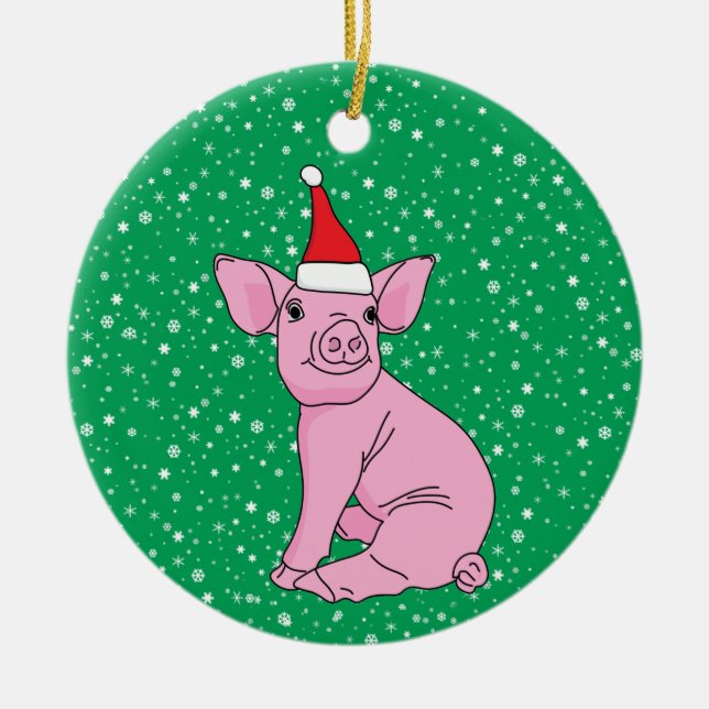 Décoration En Céramique Piglet rose mignon à Noël de Noël (Devant)