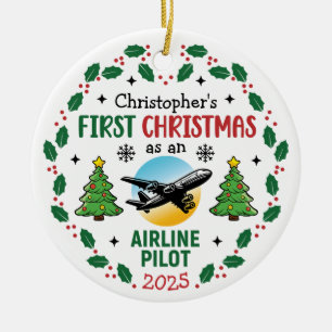 Décoration En Céramique Pilote de Ligne Premier Noël Personnalisé