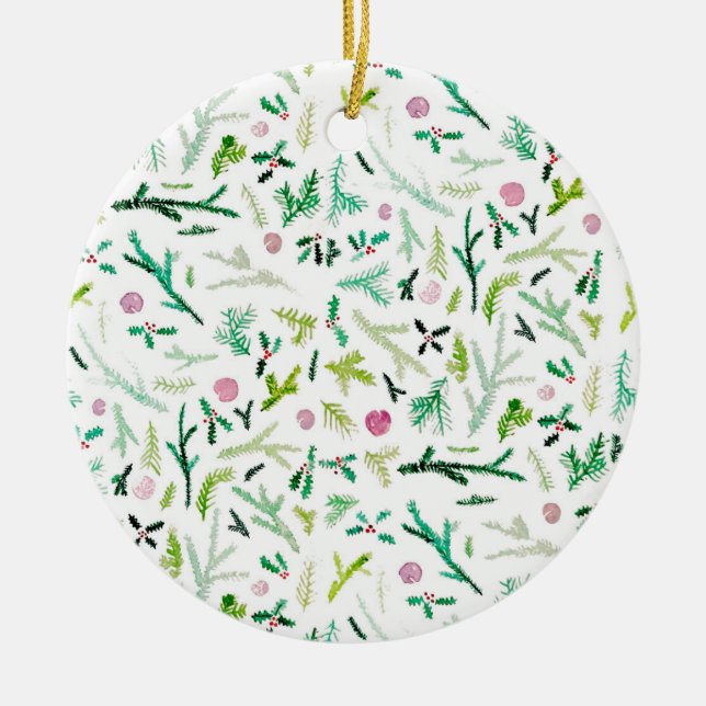 Décoration En Céramique Pin, houx et prunes confites (Devant)