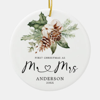 Décoration En Céramique Pin Rustique Premier Noël Mr & Mrs Gift Céramique