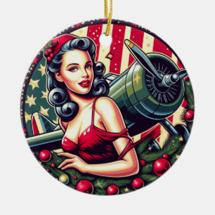 Décoration En Céramique Pin-up Fille Ornament de Noël
