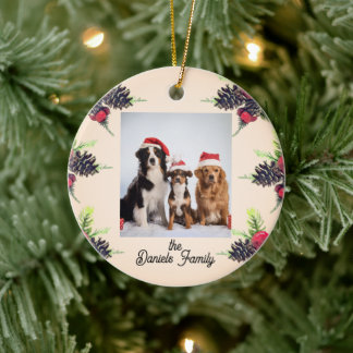 Décoration En Céramique Pine de style vintage cône et baies Photo de Noël