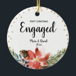Décoration En Céramique Pine Trees Flower First Christmas Engaged<br><div class="desc">Pine Trees Flower First Christmas Engaged Ornament Gift
Personalized with your own name,  event,  and year!</div>