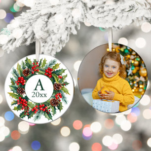 Décoration En Céramique Pinecones de couronne Berries Photo Monogramme Ann