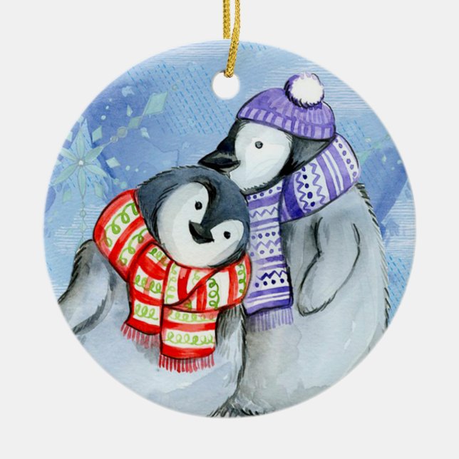 Décoration En Céramique Pingouins de Noël (Devant)