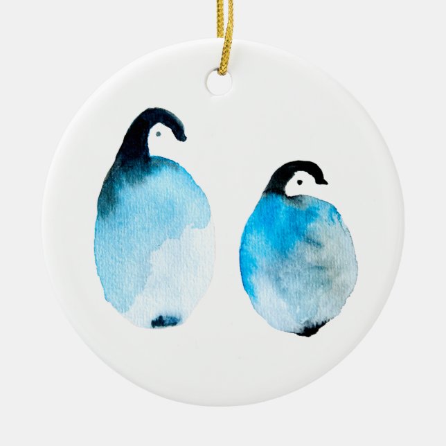Décoration En Céramique Pingouins mignons aquarelle (Devant)
