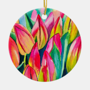 Décoration En Céramique Pink aquarelle tulipe art