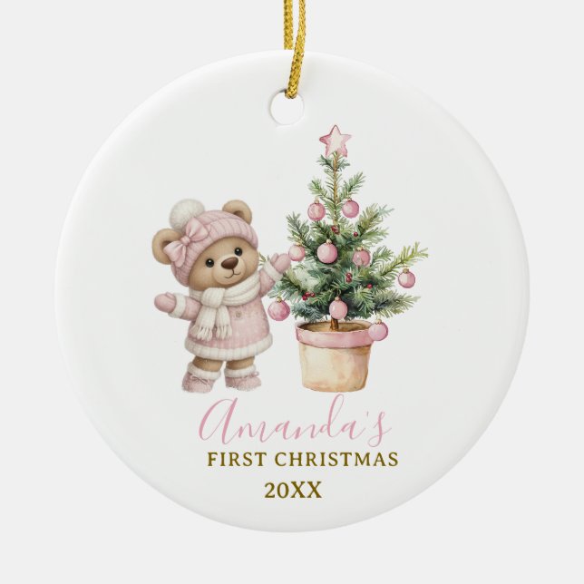Décoration En Céramique Pink Baby Bear First Christmas Keepsake (Devant)