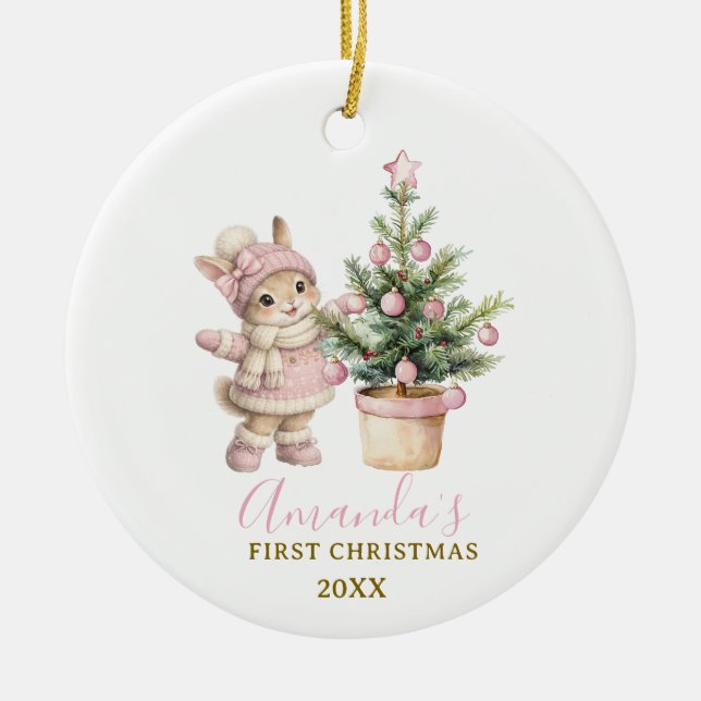 Décoration En Céramique Pink Bunny Girl Rabbit First Christmas Keepsake (Devant)