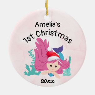 Décoration En Céramique Pink Custom bébé première sirène de Noël 2022