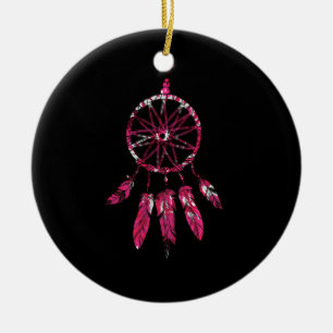 Décoration En Céramique Pink Dreamcatcher Feathers Amérindien