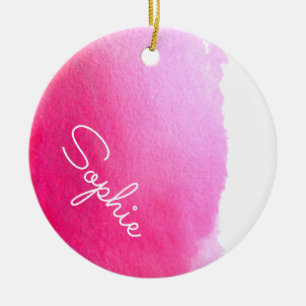 Décoration En Céramique Pink moderne simple aquarelle Nom de Noël