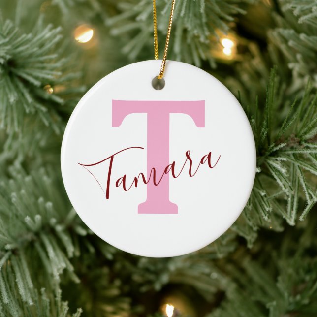 Décoration En Céramique Pink Monogram Christmas Ornament | Custom Name (Arbre)
