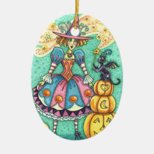 DÉCORATION EN CÉRAMIQUE PINK PARTY WITCH EST HALLOWEEN MAGIQUE, CHAT NOIR