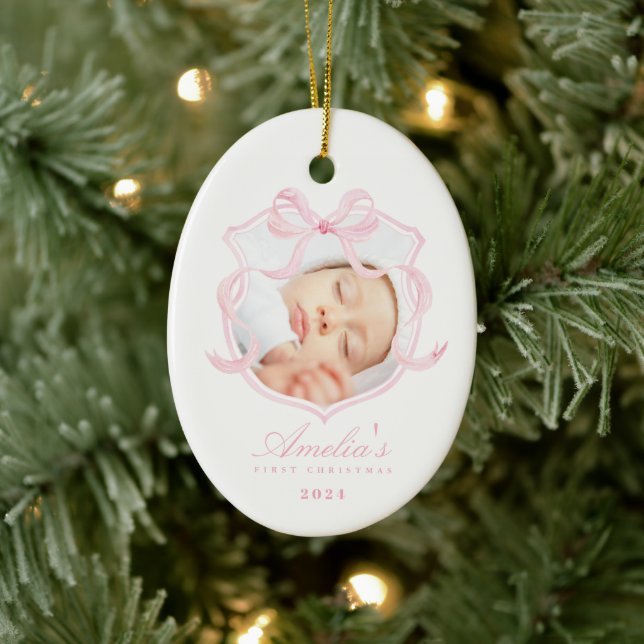 Décoration En Céramique Pink Photo Baby Girl First Christmas (Arbre)