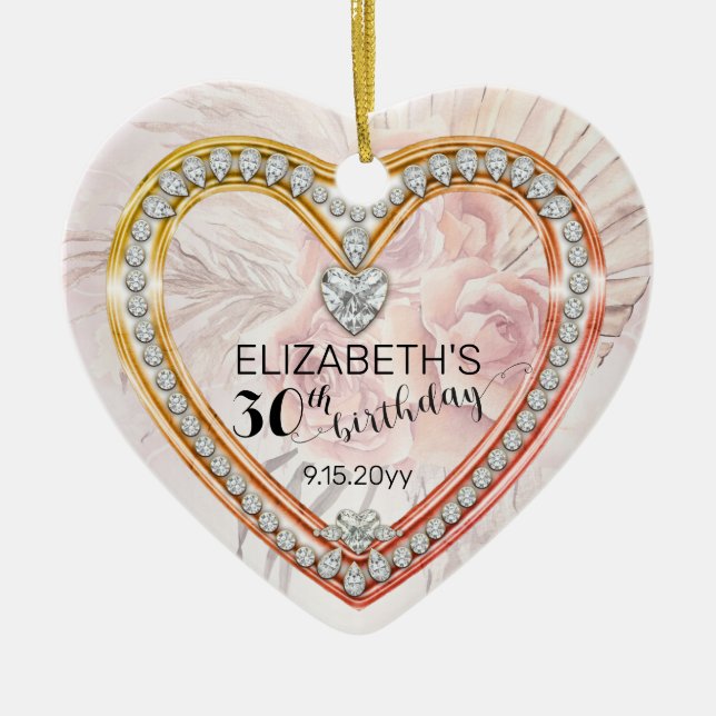 Décoration En Céramique Pink Roses |Diamonds 30th Birthday Keepsake (Devant)