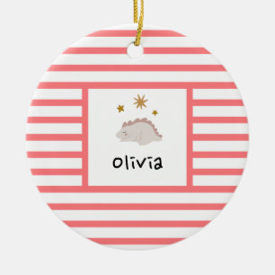 Décoration En Céramique Pink Sleepy Baby Dino Red Stripe Modern
