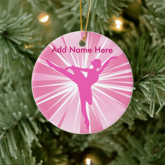 Décoration En Céramique Pink Star Ballerina Nom Ornament personnalisable (Arbre)