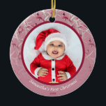Décoration En Céramique Pink Winter Cardinal Baby Photo personnalisée<br><div class="desc">Commémorez le premier Noël de votre nouveau-né avec cet élégant ornement cardinal gris et rougeâtre. Cette décoration est entièrement personnalisable ! Vous pouvez modifier le texte et ajouter votre propre photo en cliquant sur "personnaliser ce modèle". Cet ornement d'oiseau cardinal de Noël a un espace pour vous d'ajouter votre photo...</div>