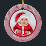 Décoration En Céramique Pink Winter Cardinal Baby Photo personnalisée<br><div class="desc">Commémorez le premier Noël de votre nouveau-né avec cet élégant ornement cardinal gris et rougeâtre. Cette décoration est entièrement personnalisable ! Vous pouvez modifier le texte et ajouter votre propre photo en cliquant sur "personnaliser ce modèle". Cet ornement d'oiseau cardinal de Noël a un espace pour vous d'ajouter votre photo...</div>