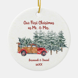 Décoration En Céramique Pins de bois rouge Noël notre premier Noël