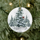 Décoration En Céramique Pins d'hiver vert rustique Arbres Red Cardinal Bir<br><div class="desc">Pins d'hiver vert rustique Arbres rouge Cardinal Oiseau Aquarelle de Noël Ornement de Noël. Célébrez les vacances avec cette simple et moderne non photo design festive, naturel couleur de style cartes! Un jour enneigé dans une montagne avec de grands pins d'aquarelle peints en vert doux et un oiseau rouge d'hiver...</div>