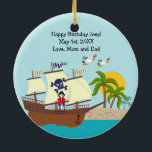 Décoration En Céramique Pirate kid birthday<br><div class="desc">This product is for kids that love pirates and piracy stories. It feesta cute little pirate boy that has arrived on this island with palm trees. There's a pirate ship in the horizon waiting for him to return with a treasure! Seagulls are watching. This product is ideal for a pirate...</div>