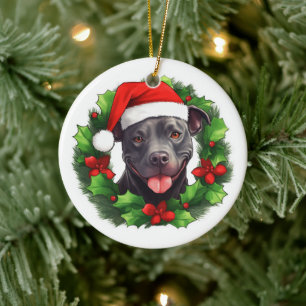 Décoration En Céramique Pit Bull Christmas Wreath