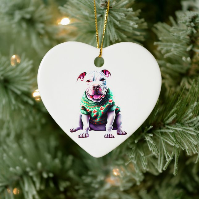 Décoration En Céramique Pit Bull dans le pull de Noël (Arbre)