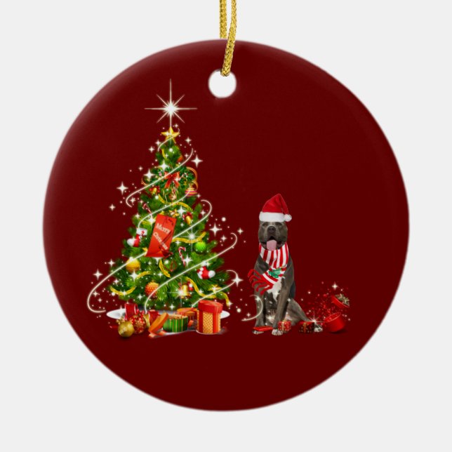 Décoration En Céramique pitbull avec Casquette Scaft Noël (Devant)