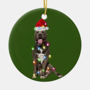 Décoration En Céramique PITBULL avec les cafés de Noël Santa Hat