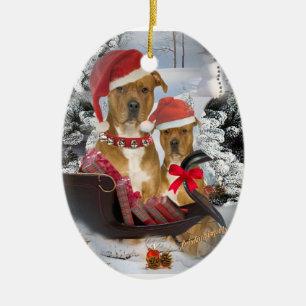 Décoration En Céramique Pitbull avec l'ornement du traîneau de Père Noë