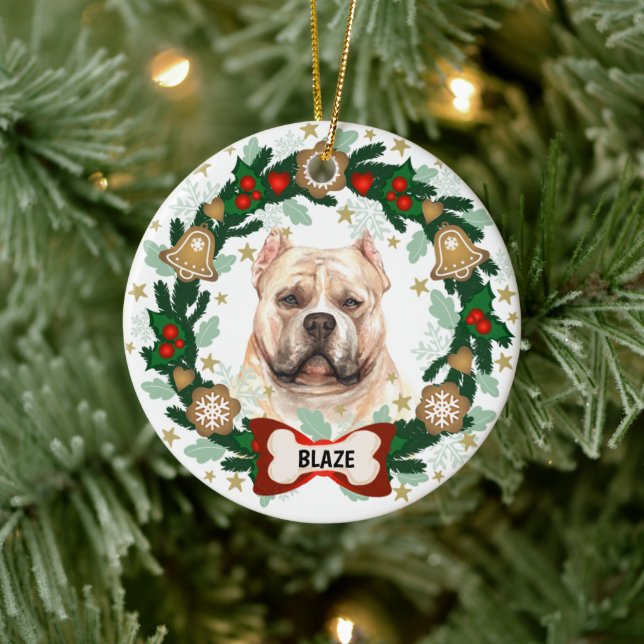 Décoration En Céramique Pitbull Chien de Noël Chien mignon Cookie Wreath (Arbre)