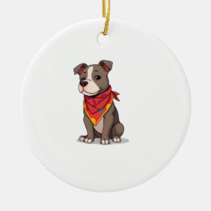 Décoration En Céramique Pitbull Mignon avec Bandana Gif Amoureux de Chien