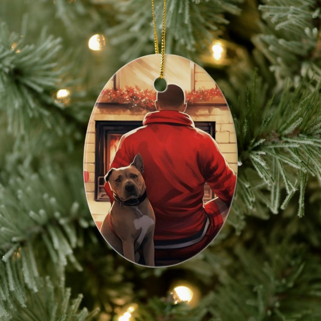 Décoration En Céramique Pitbull Pompier Noël, Cadeau pour Amoureux de les  (Arbre)