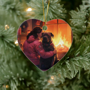 Décoration En Céramique Pitbull Pompier Noël, Cadeau pour Amoureux de les