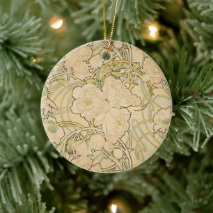 Décoration En Céramique Pivoines par Alphonse Mucha, Art Nouveau Vintage