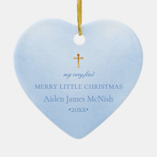 Décoration En Céramique PixDezines 1ère photo de Noël de bébé, Bleu Bébé