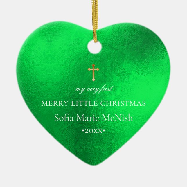 Décoration En Céramique PixDezines Baby's 1st Christmas Photo, Neon Green (Devant)