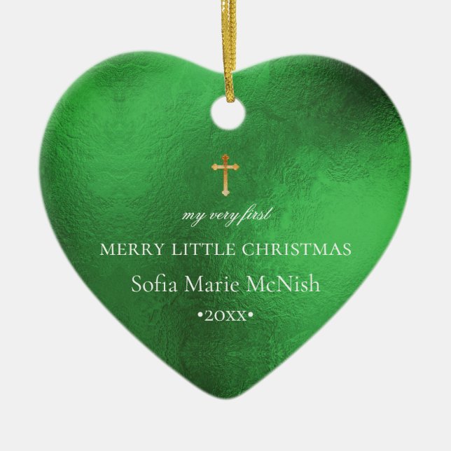 Décoration En Céramique PixDezines Photo de Noël du bébé, Emeraude (Devant)