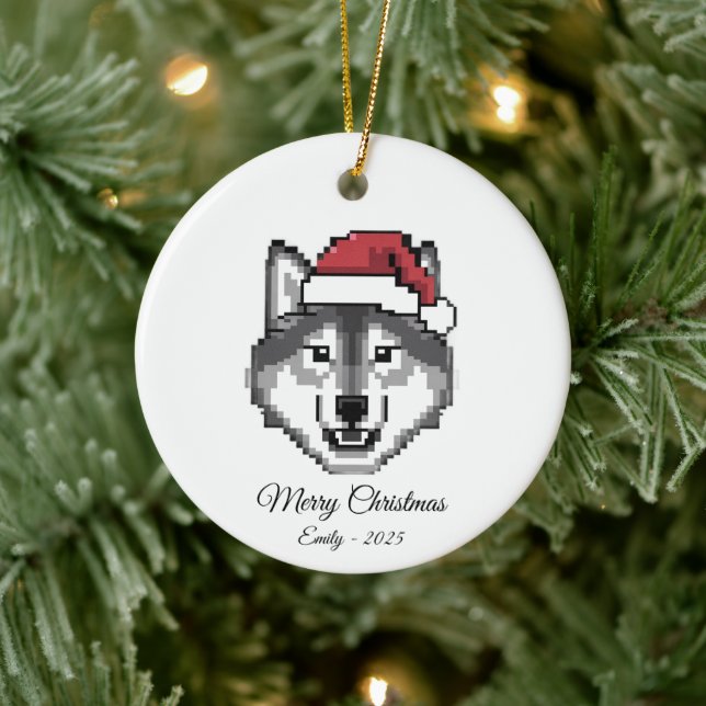 Décoration En Céramique Pixel Art Husky Dog Santa Hat Christmas Gift (Arbre)