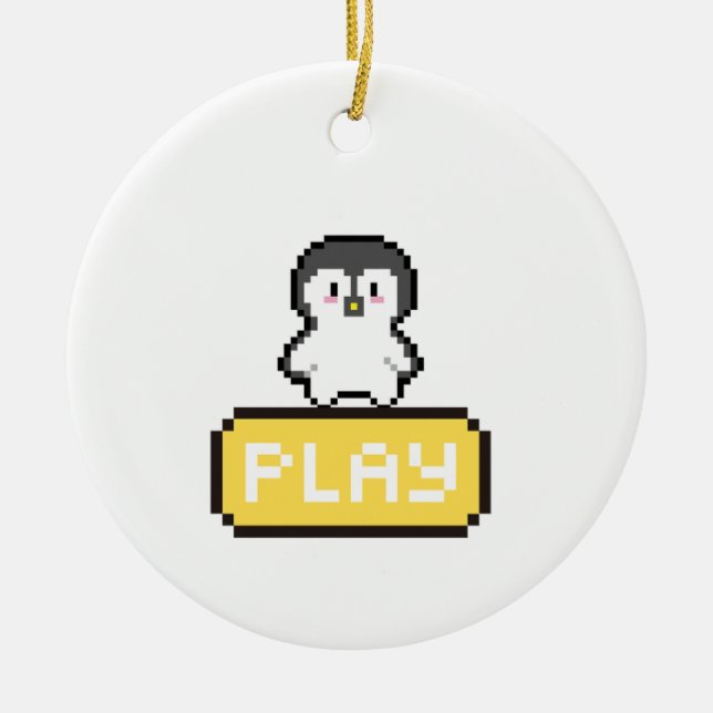Décoration En Céramique Pixel Penguin Play Gamer (Devant)